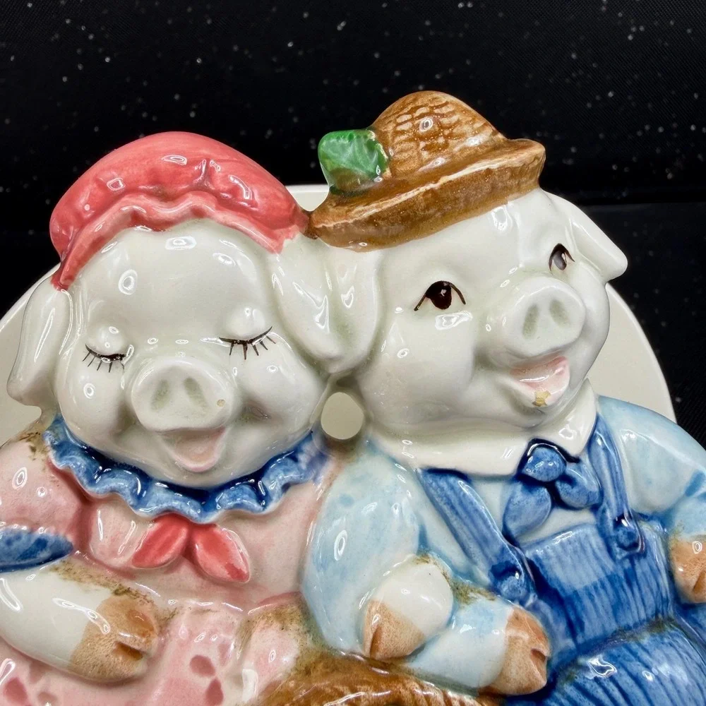 Vintage Otagiri Japan Ceramic Pig Couple Napkin Holder Hand Painted Farmhouse